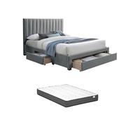 Vente-unique - Lit avec 3 tiroirs 160 x 200 cm - Tissu - Gris + Matelas - LIAKO
