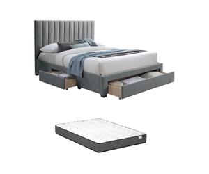 Vente-unique - Lit avec 3 tiroirs 160 x 200 cm - Tissu - Gris + Matelas - LIAKO