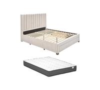 Vente-unique - Lit avec 3 tiroirs 180 x 200 cm - Tissu - Beige + Matelas - LIAKO