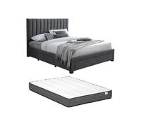 Vente-unique - Lit avec 3 tiroirs 180 x 200 cm - Tissu - Gris + Matelas - LIAKO