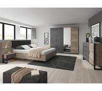 Vente-unique - Lit avec chevets 160 x 200 cm - avec LEDs - Coloris : Naturel et Anthracite - LAONILE