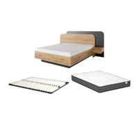 Vente-unique - Lit avec chevets 160 x 200 cm - avec LEDs - Coloris : Naturel et Anthracite + Sommier + Matelas - DESADO