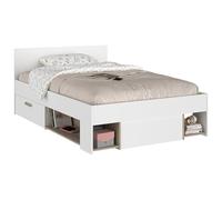 Lit 120 x 190/200 cm avec rangements - Blanc et naturel - KINSELIA