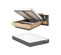 Vente-unique - Lit avec Rangement et Tables de Chevet - 160 x 200 cm - 2 tiroirs - …clairage LED - Couleurs : Aspect Bois et Anthracite - avec Matelas - FRANCOLI