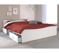 Vente-unique-Lit avec rangements 140 x 190 cm - 2 tiroirs et 1 Niche - Coloris : Blanc + Sommier + Matelas - Pablo