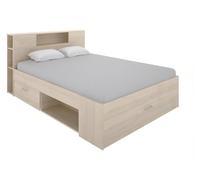 Vente-unique - Lit avec tête de lit rangements et tiroirs - 160 x 200 cm - Coloris : Naturel - Leandre