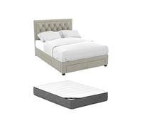 Vente-unique - Lit avec tiroirs 180 x 200 cm - Tissu Velours - Beige + Matelas - Leopold
