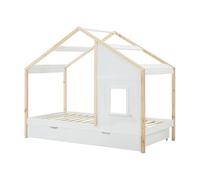 Vente-unique - Lit cabane 90 x 190 cm avec tiroir - Pin et MDF - Coloris : Blanc et Naturel - RINELYA - pour Enfant