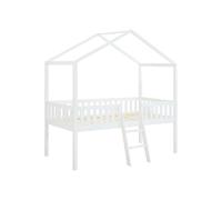 Vente-unique - Lit cabane mi-Hauteur 90 x 190 cm - Pin - Blanc - NALENY - pour Enfant