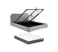 Vente-unique - Lit Coffre 120 x 190 cm - Tissu - Gris Clair + Matelas - VANARI - pour Enfant