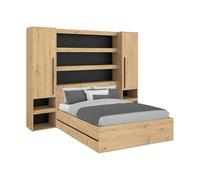 Lit coffre 140 x 190 cm LUDARO avec pont de lit VARLY - Coloris : Naturel et noir