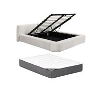 Vente-unique - Lit Coffre 140 x 190 cm - Tissu - Beige + Matelas - JUDALO de Maison Céphy