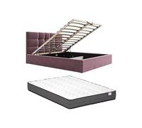 Vente-unique - Lit Coffre 160 x 200 cm - Tissu - Bordeaux + Matelas - ELIAVA