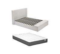 Vente-unique - Lit Coffre 180 x 200 cm avec Banc - Tissu - Beige + Matelas - DOUINO