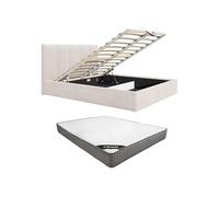 Vente-unique - Lit Coffre 180 x 200 cm avec tête de lit Coutures Verticales - Tissu - Beige - avec Matelas Essentiel - KILACLO