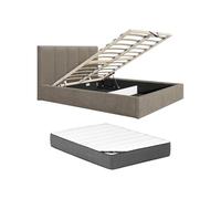 Vente-unique - Lit Coffre 180 x 200 cm avec tête de lit Coutures Verticales - Tissu - Taupe - avec Matelas - KILACLO