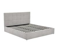 Vente-unique - Lit coffre 200 x 200 cm - Tissu - Gris - HOPEYA