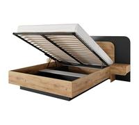 Vente-unique - Lit Coffre avec chevets 160 x 200 cm - avec LEDs - Coloris : Naturel et Anthracite - DESADO