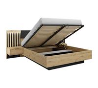 Lit coffre avec chevets 160 x 200 cm - Avec LEDs - Coloris : Naturel et noir - ARIADA