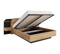 Vente-unique-Lit Coffre avec chevets 160 x 200 cm - avec LEDs - Coloris : Naturel et Noir - JUVISIA