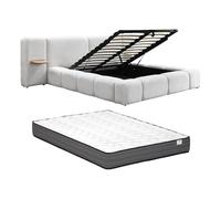 Vente-unique - Lit Coffre avec chevets 160 x 200cm - Tissu Bouclette - Beige + Matelas - VILACO