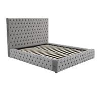 Vente-unique - Lit Coffre Chesterfield 180 x 200 cm - Velours - Gris - DULENI