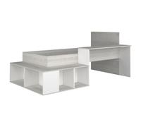 Lit combiné 90 x 200 cm avec rangements et bureau - Coloris : Naturel et Blanc - RIGALI