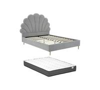 Vente-unique - Lit Coquillage 160 x 200 cm - Tissu - Gris Clair + Matelas - LIVAYA