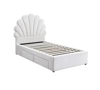 Vente-unique - Lit Coquillage 90 x 190 cm avec 2 tiroirs - Velours - Blanc - Moana - pour Enfant