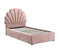 Vente-unique - Lit Coquillage 90 x 190 cm avec 2 tiroirs - Velours - Rose - Moana - pour Enfant