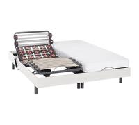 Vente-unique - Lit électrique de Relaxation Lattes et plots + Matelas Accueil Latex - 2 x 80 x 200 cm - Blanc - Pandora II de YSMÉE