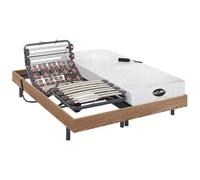 Vente-unique - Lit électrique de Relaxation Lattes et plots + Matelas mémoire de Forme et Bambou - 2 x 80 x 200 cm - Chêne - DAMYSOS de NATUREA