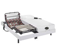 Vente-unique - Lit électrique de Relaxation Lattes et plots + Matelas mémoire de Forme et Bambou - 2 x 80 x 200 cm - Blanc - DAMYSOS de NATUREA