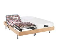 Lit électrique relaxation tout plots matelas mémoire de forme et bambou LYSIS III de NATUREA - moteurs OKIN - 2 x 70 x 190 cm - chêne