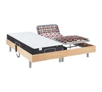 Vente-unique - Lit électrique de Relaxation Tout plots + Matelas Ressorts ensachés et mémoire Forme - 2 x 80 x 200 cm - Chêne - PHANES de YSMÉE