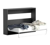 Vente-unique-Lit escamotable 140 x 200 cm - Ouverture Horizontale Manuelle - Anthracite et Naturel - Malina II