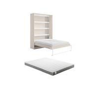 Lit escamotable 160 x 200 cm - Ouverture verticale manuelle - Avec LEDs - Beige + Matelas - RAPILI