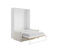 Vente-unique - Lit escamotable 160 x 200 cm - Ouverture Verticale Manuelle - Naturel et Blanc + Canapé - BEGANIO