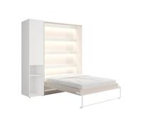 Vente-unique - Lit escamotable Vertical 140 x 200 cm - 1 Colonne de Rangement - avec LEDs - Beige - RAPILI