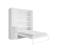 Vente-unique - Lit escamotable Vertical 140 x 200 cm - 1 Colonne de Rangement - avec LEDs - Blanc - RAPILI