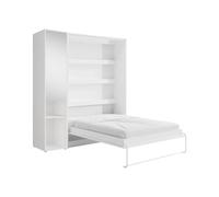 Vente-unique - Lit escamotable Vertical 140 x 200 cm - 1 Colonne de Rangement - avec Miroir et LEDs - Blanc - RAPILI