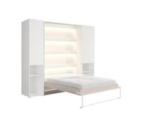 Vente-unique - Lit escamotable Vertical 140 x 200 cm - 2 colonnes de Rangement - avec LEDs - Beige - RAPILI