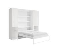 Vente-unique - Lit escamotable Vertical 140 x 200 cm - 2 colonnes de Rangement - avec LEDs - Blanc - RAPILI