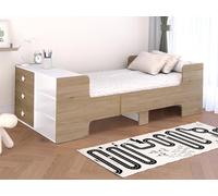 Lit évolutif 90 x 140/170/200 cm avec rangements - Coloris : Naturel et blanc + Matelas - GAROLIO