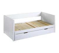 Lit gigogne banquette 90 x 190 ou 174 x 190 cm - Avec sommier peigne et tiroir - Pin et MDF - Blanc - ALFIERO II