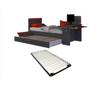 Vente-unique - Lit gigogne gamer2 x 90 x 200 cm - avec Bureau - LEDs - Anthracite et Rouge + Sommier - VOUANI