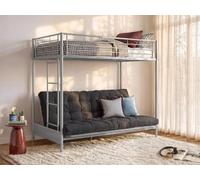 Lit mezzanine 90 x 190 cm - Avec banquette convertible - Métal - Argent + Futon noir - MODULO V