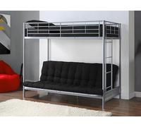 Vente-unique - Lit Mezzanine 90 x 190 cm - avec Banquette Convertible - Métal - Argent + Futon Noir - MODULO V - pour Enfant