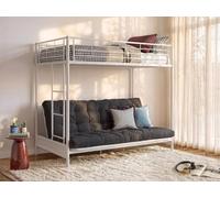 Lit mezzanine 90 x 190 cm - Avec banquette convertible - Métal - Blanc + Futon noir - MODULO V