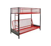 Lit mezzanine 90 x 190 cm - Avec banquette convertible - Métal - Noir et rouge - MODULO V